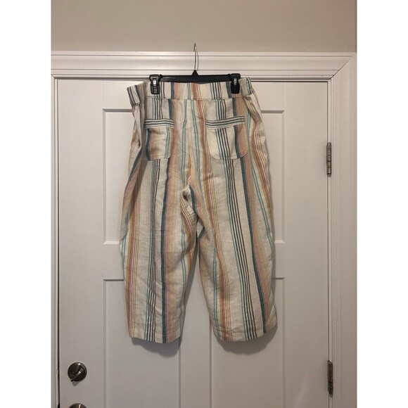 Per Se Linen Blend Summer Pants Size 1X Cropped Multicolor Striped Wide Leg - Picture 6 of 6
